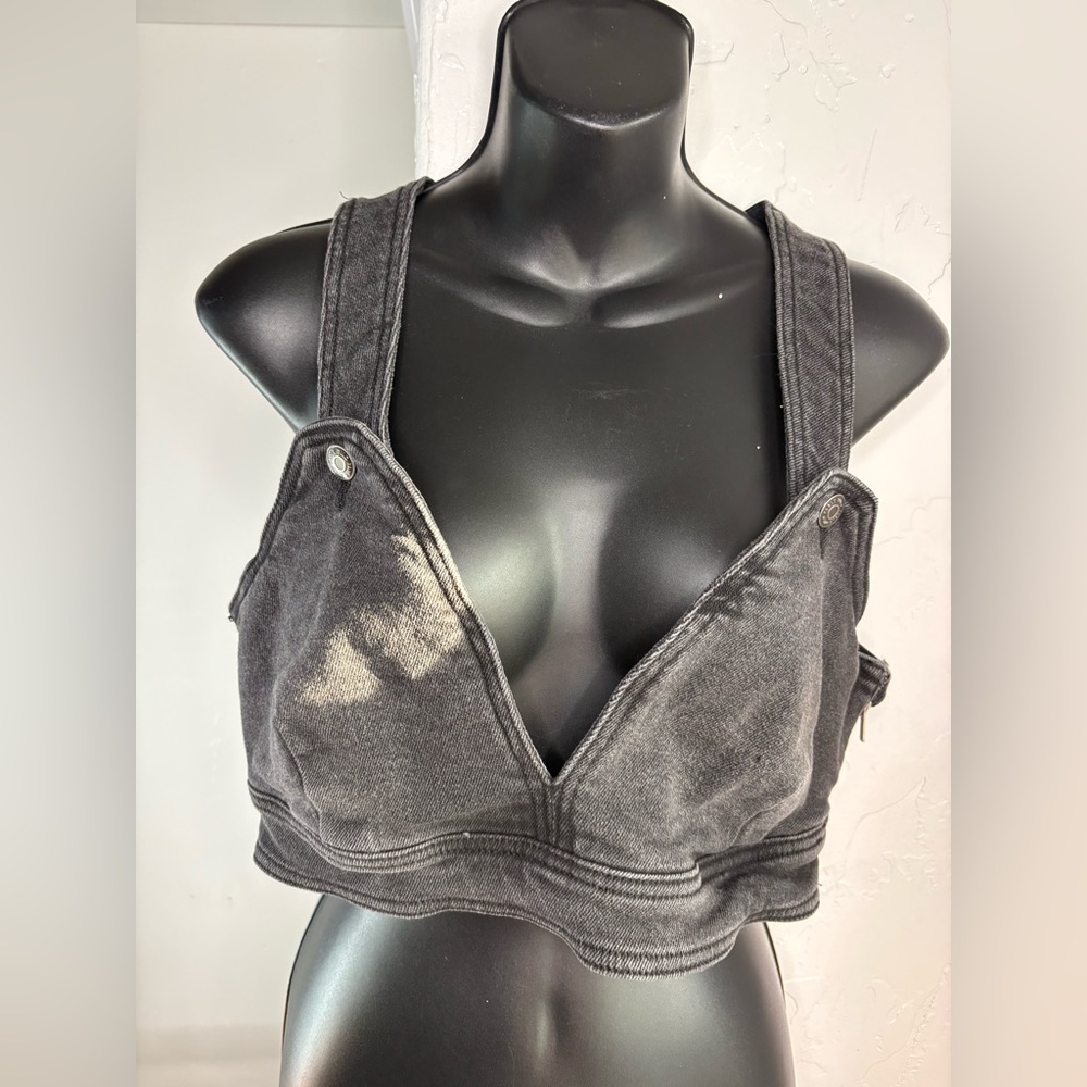 Wild fable Black V-Neck Cropped denim Tank with Wide Straps sz M - Picture 4 of 7